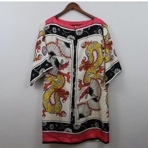 Ivanka Trump Black & Coral Silk Eliska Dress